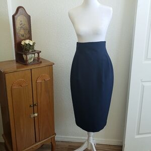#Vintage Women High Waist Midi Navy Skirt Fashion Star Made In USA
